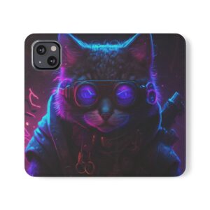 Purple Retro Cat Pilot: Cool & Unique flip Phone Case for all Smartphones - Fly High with Style!