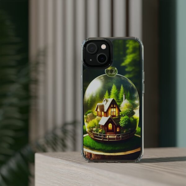 Crystal Clear Protector of Phones with a Woodhouse in a Glass Globe